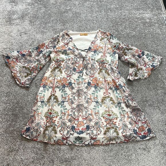 Emmer & Oat Dress Womens Large White Floral Allover Boho Long Sleeve Midi Ladies - Picture 1 of 12